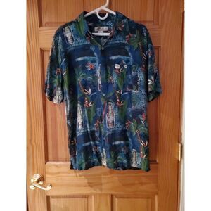 Joe Marlin Mens Shirt‎ Sz M Corona Beer  Hawaiian Print  Palm Trees Ocean Beach